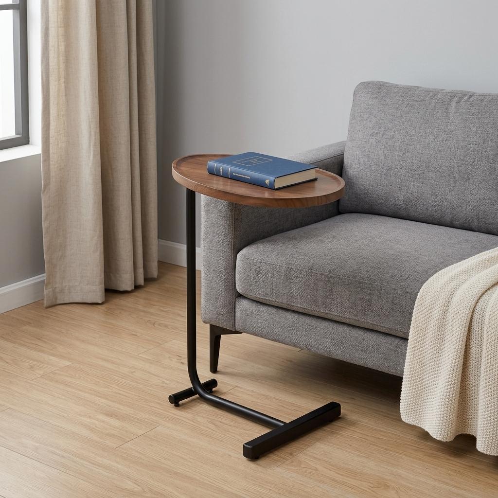 24" Brown And Black Solid Wood And Steel Oval End Table