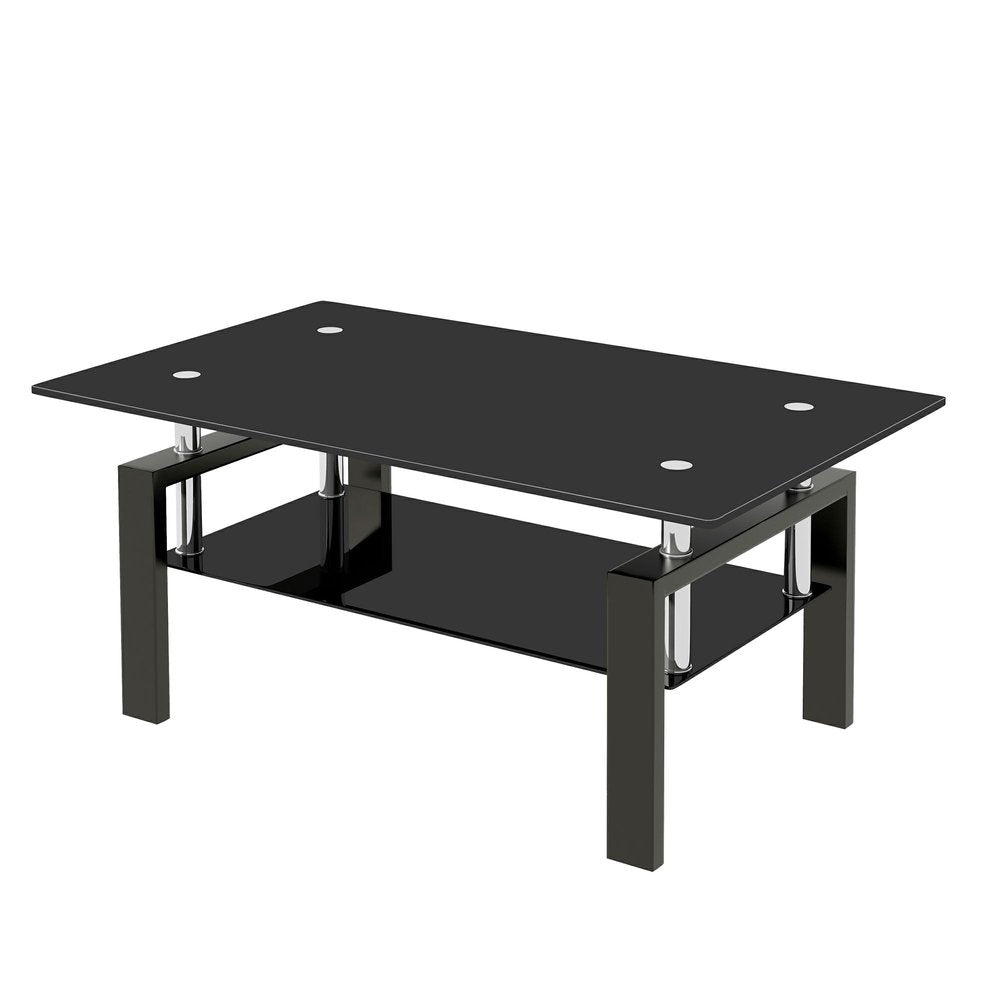 39" Black Glass and Steel Coffee Table