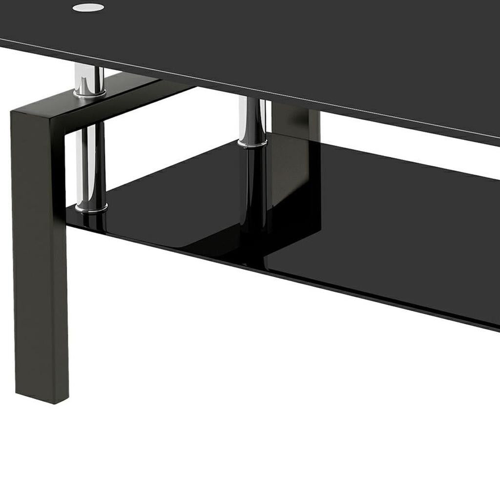 39" Black Glass and Steel Coffee Table
