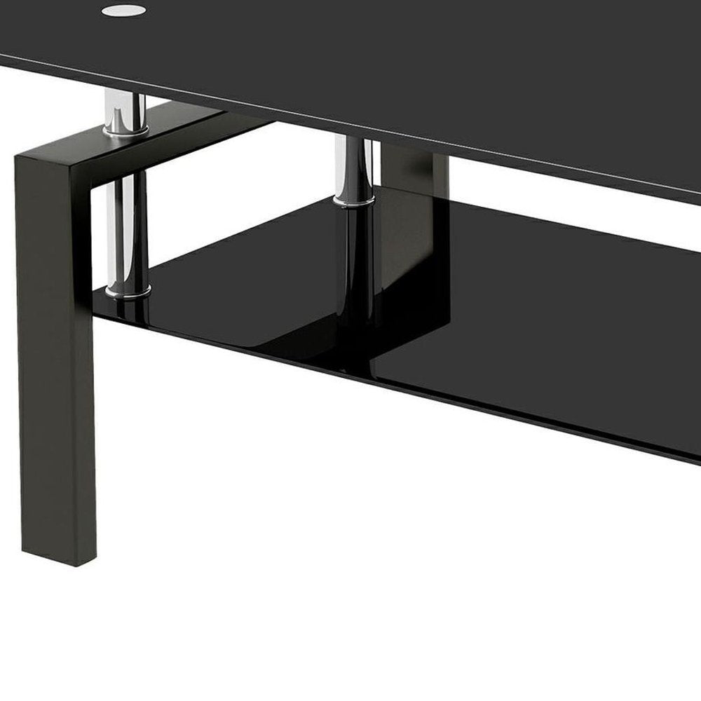 39" Black Glass and Steel Coffee Table