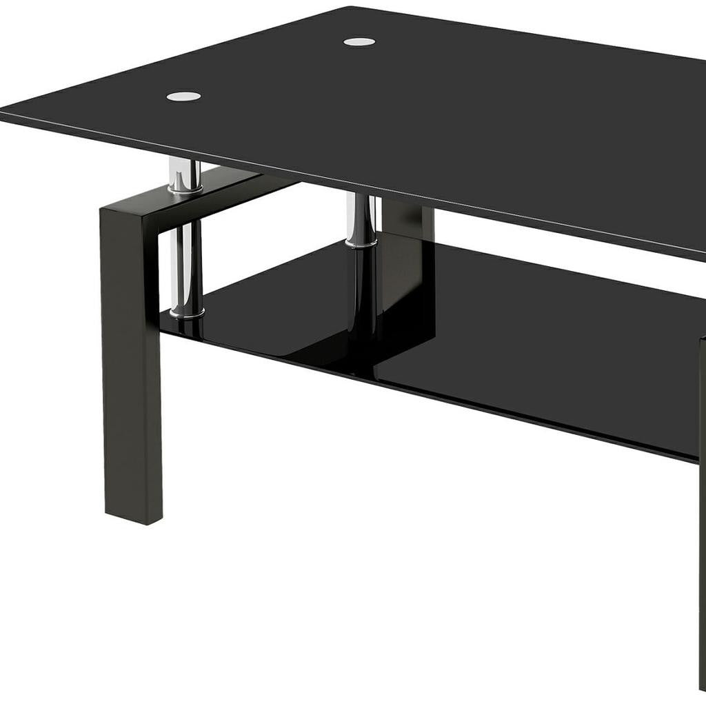 39" Black Glass and Steel Coffee Table