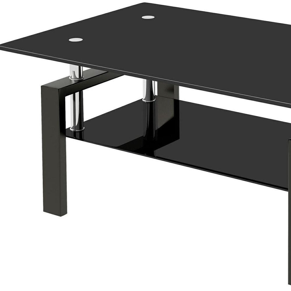 39" Black Glass and Steel Coffee Table