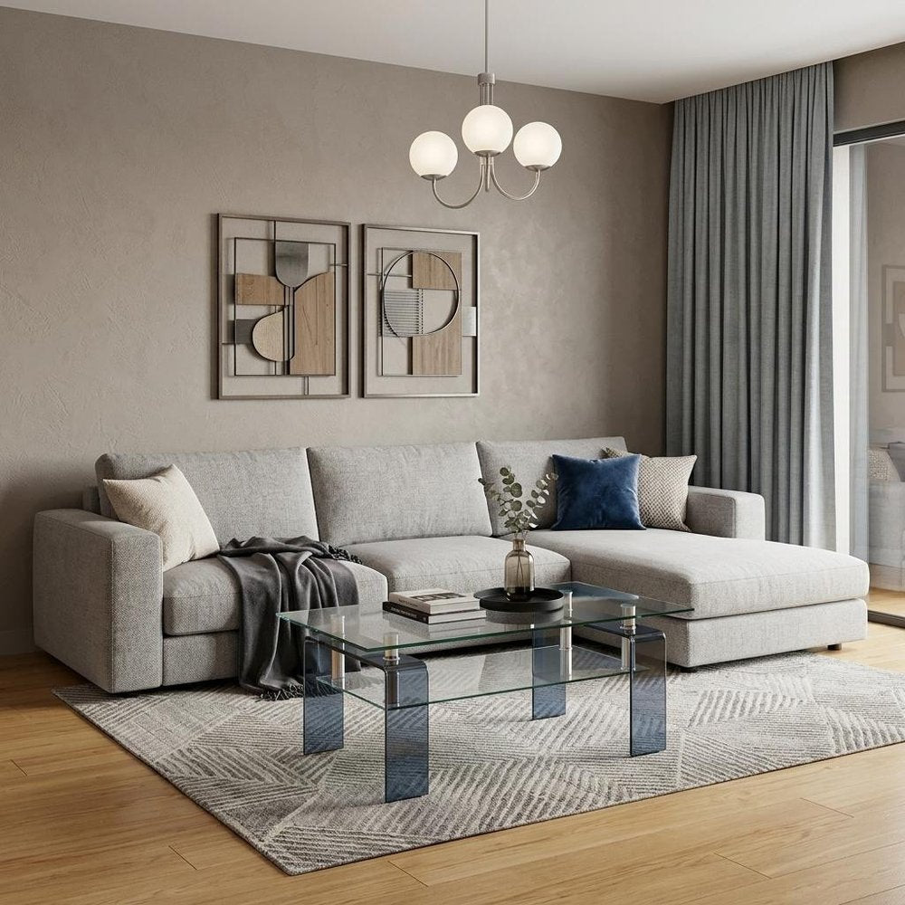 39" Clear and Black Glass Coffee Table With Shelf