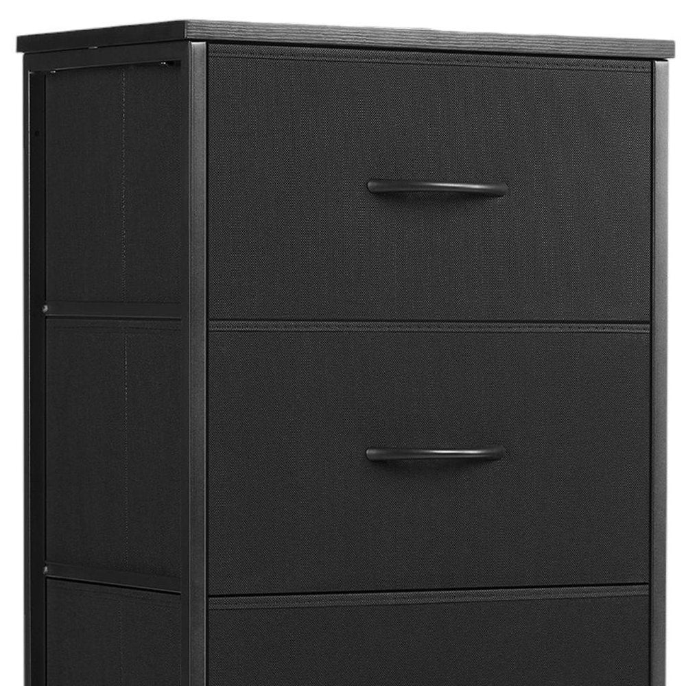 18" Black Fabric Wood and Metal Four Drawer Lingerie Chest