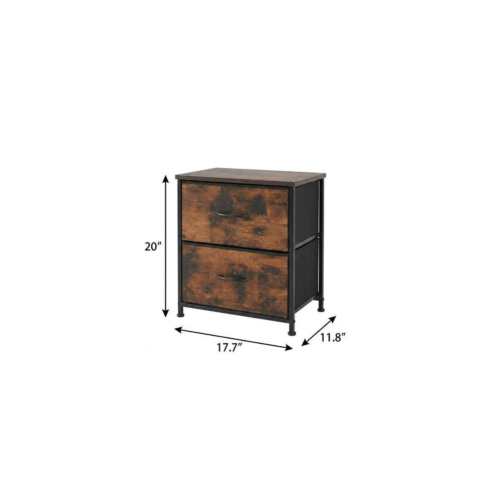 Set of Two 20" Brown Iron and Wood Two Drawer Nightstand