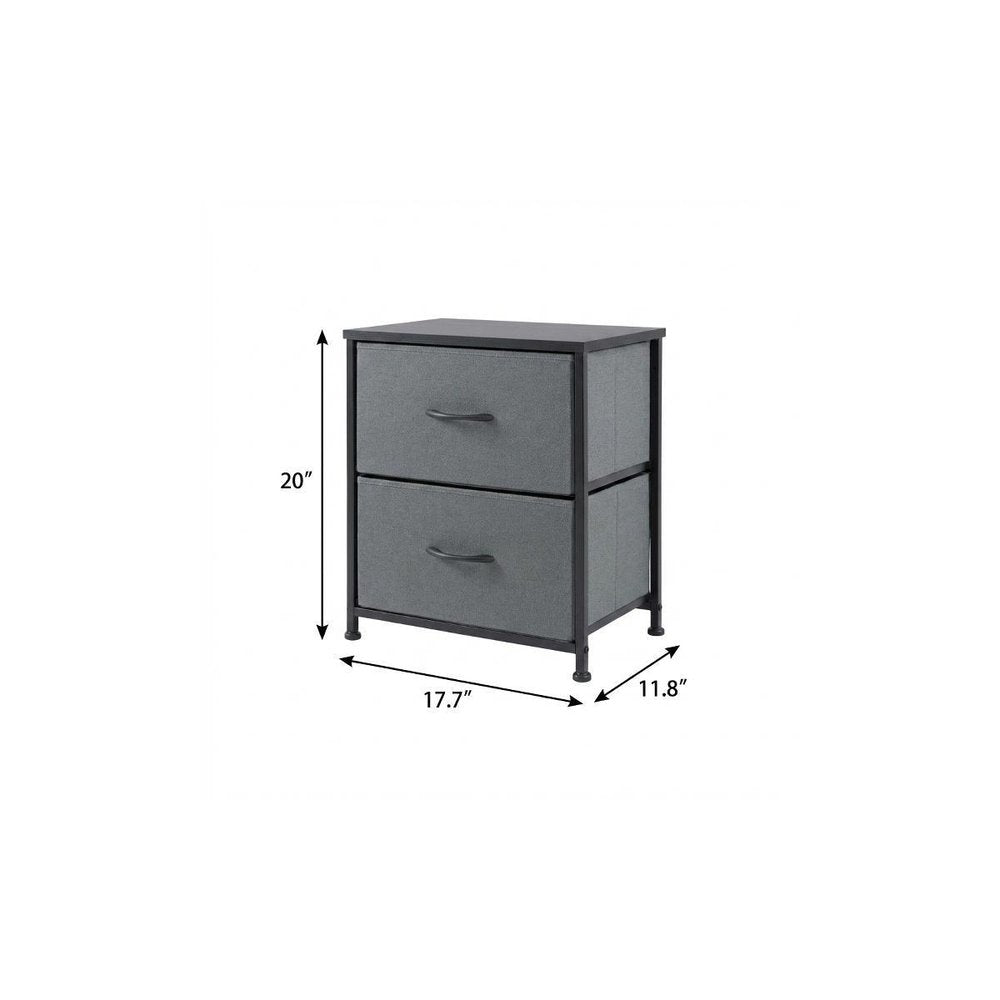 20" Black Iron and Wood Woven Texture Two Drawer Nightstand