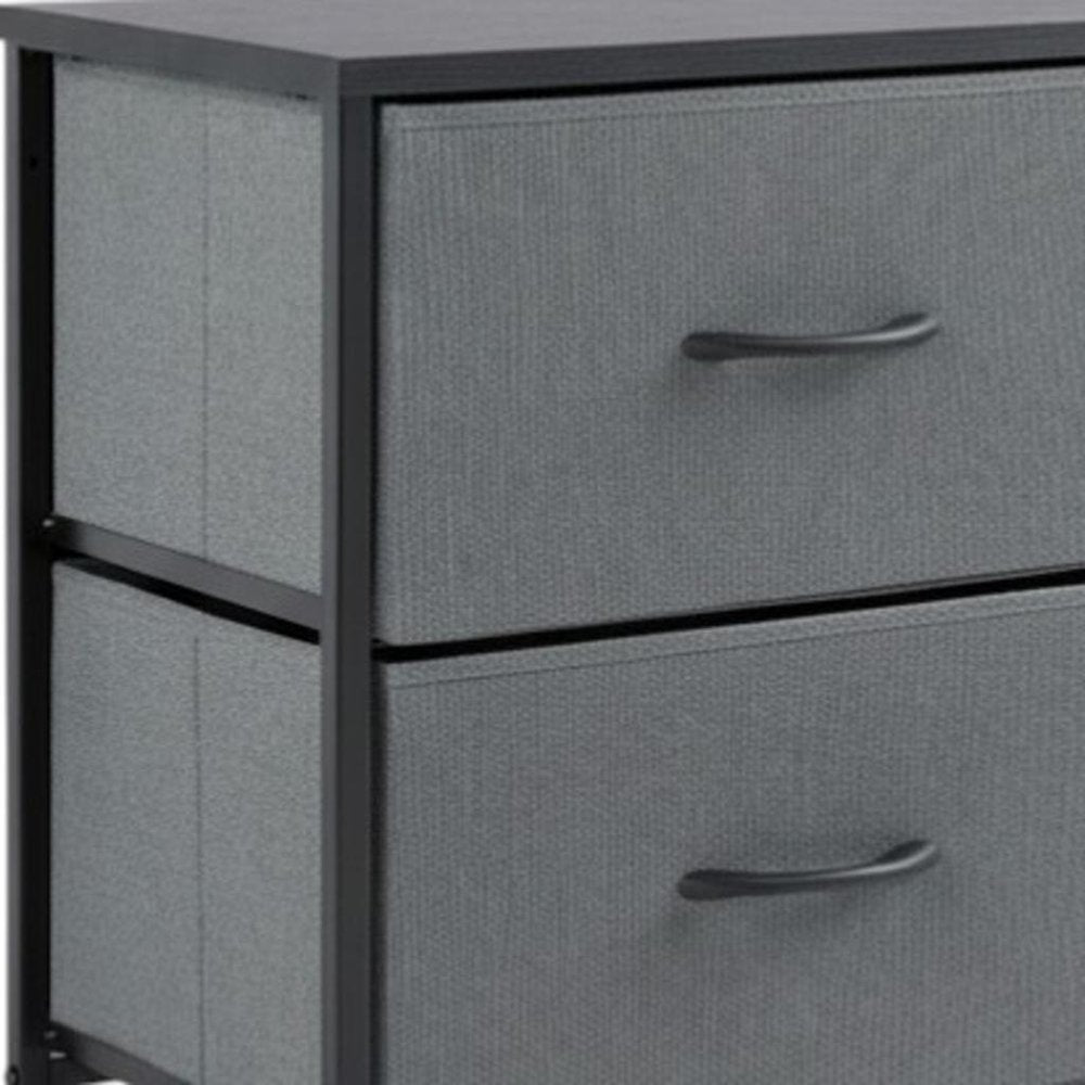 Set of Two 20" Gray Iron and Wood Woven Texture Two Drawer Nightstand