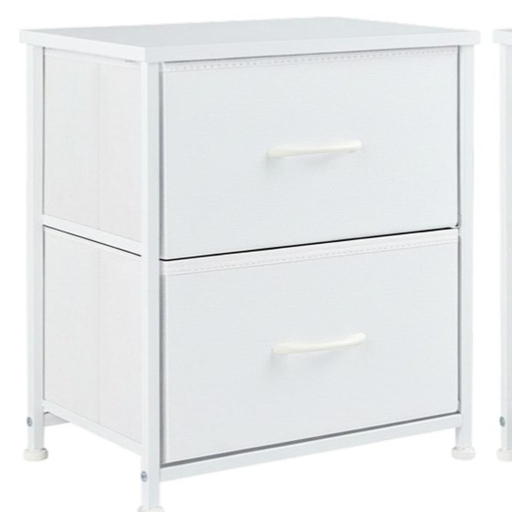 Set of Two 20" White Iron and Wood Two Drawer Nightstand