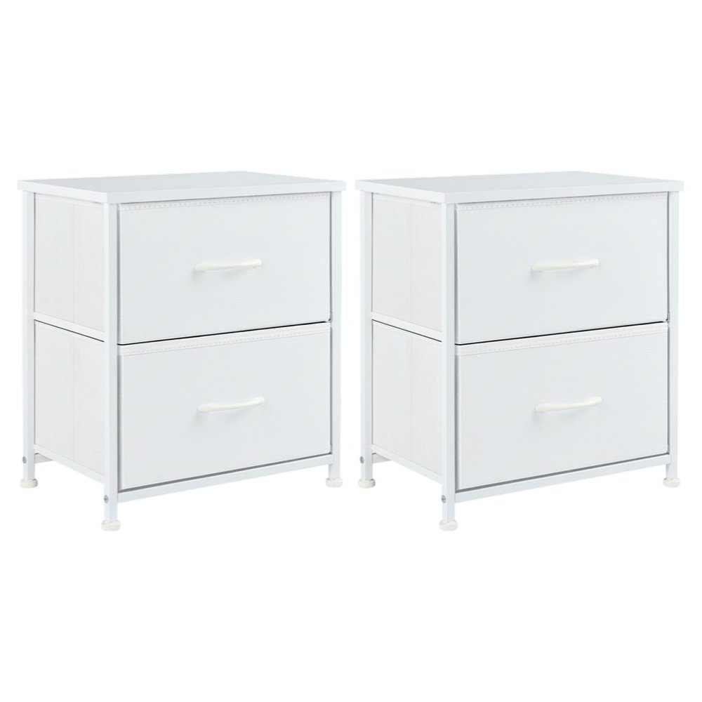 Set of Two 20" White Iron and Wood Two Drawer Nightstand