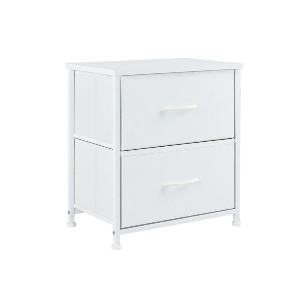 20" White Iron and Wood Woven Texture Two Drawer Nightstand
