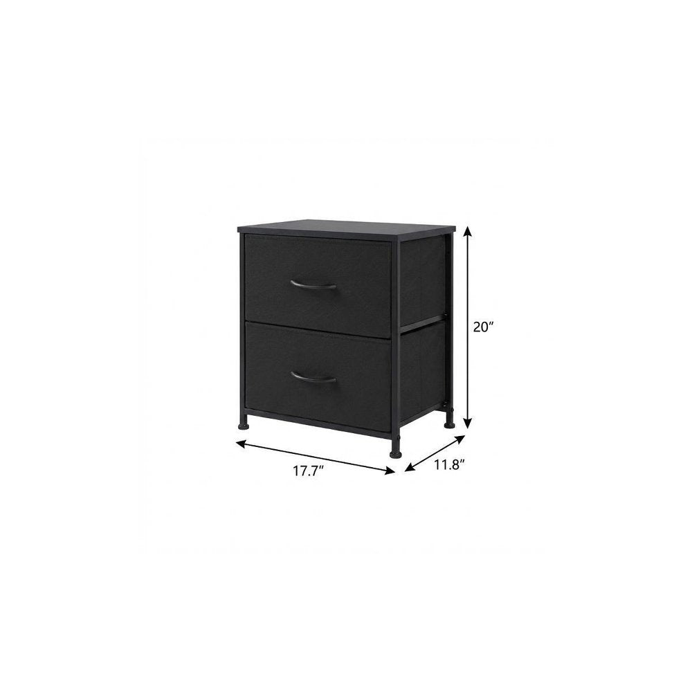 20" Black Iron and Wood Two Drawer Nightstand