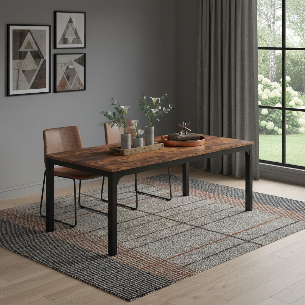 46" Brown and Black Wood and Iron Dining Table