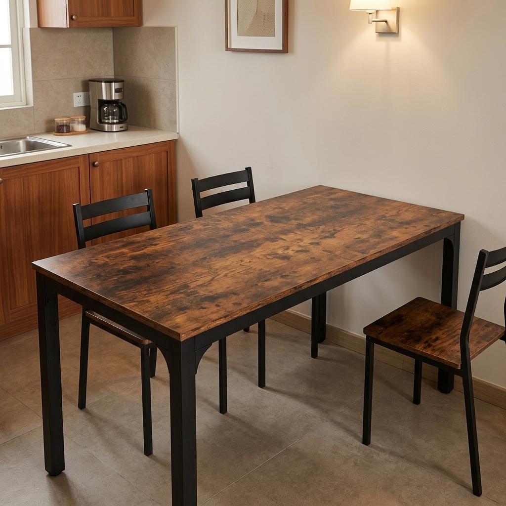 46" Brown and Black Wood and Iron Dining Table