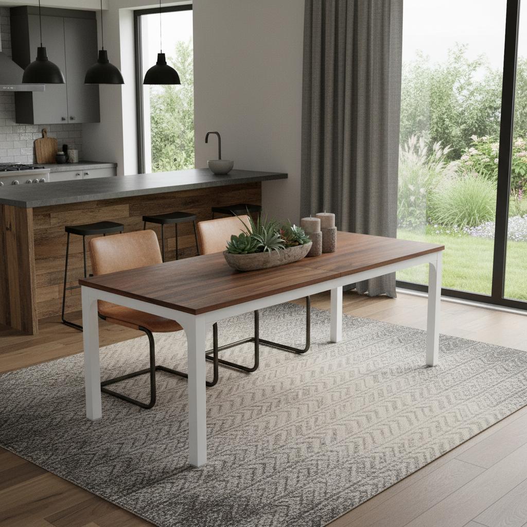 46" Brown and White Wood and Iron Dining Table