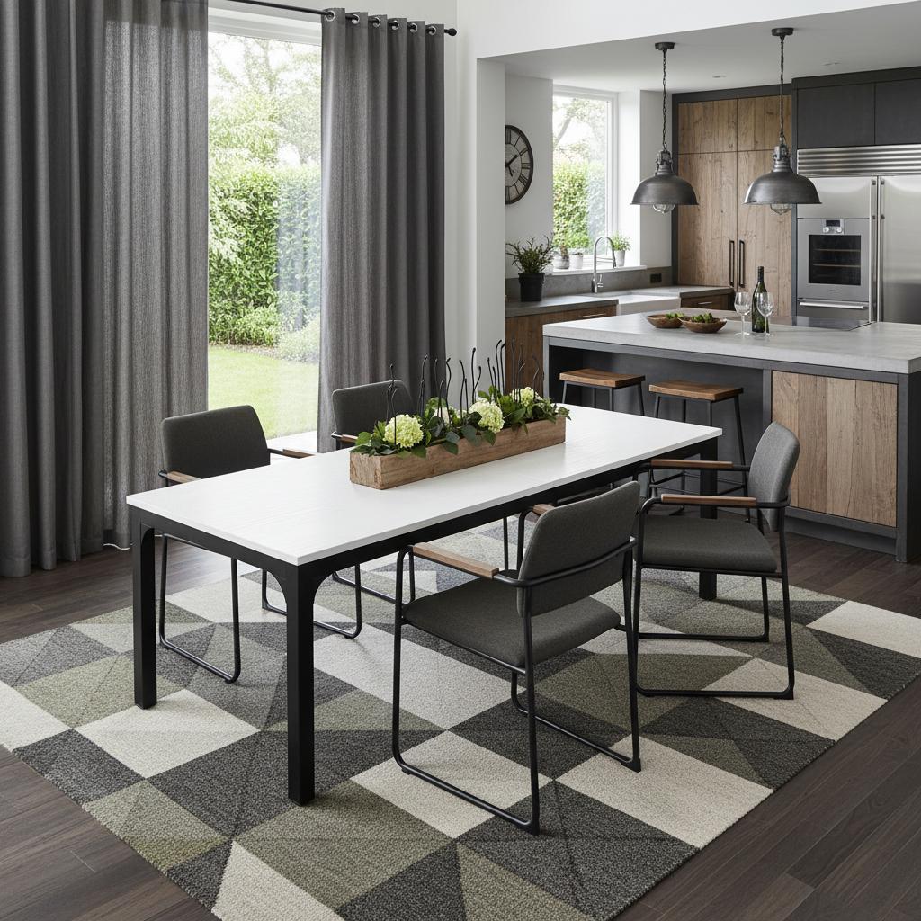 46" White and Black Wood and Iron Dining Table
