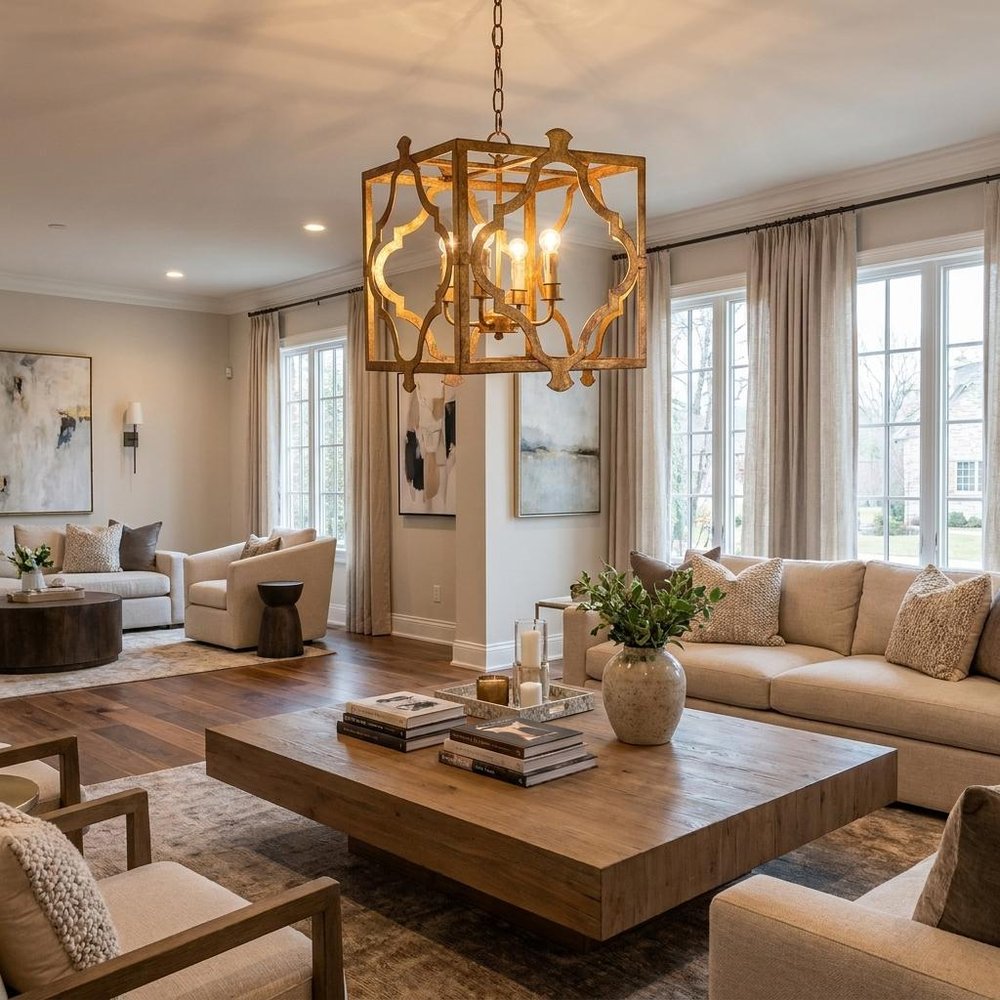 Antiqued Bronze Square And Quatrefoil Metal Dimmable Chandelier