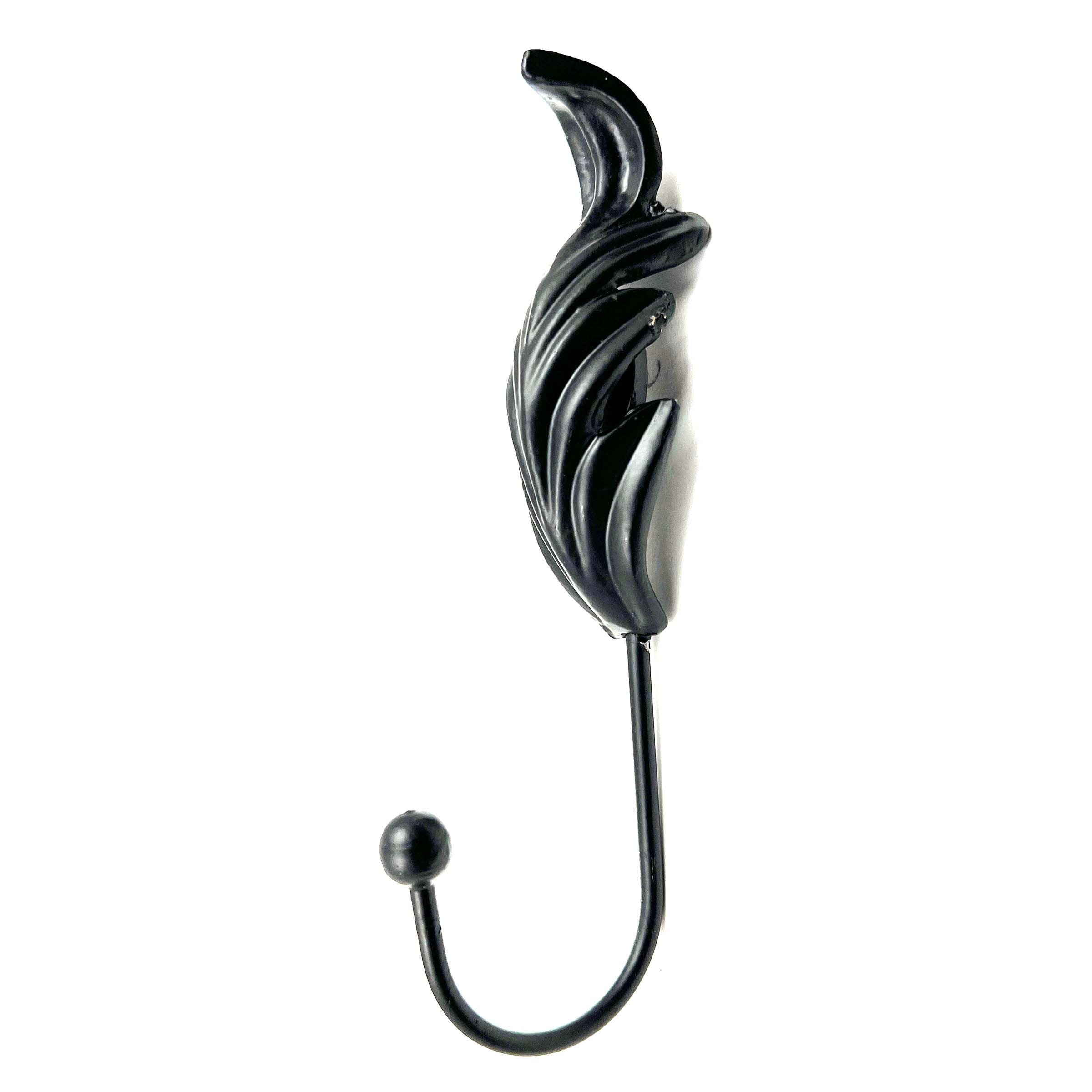Set of Six Black Steel Feather Wall Hooks