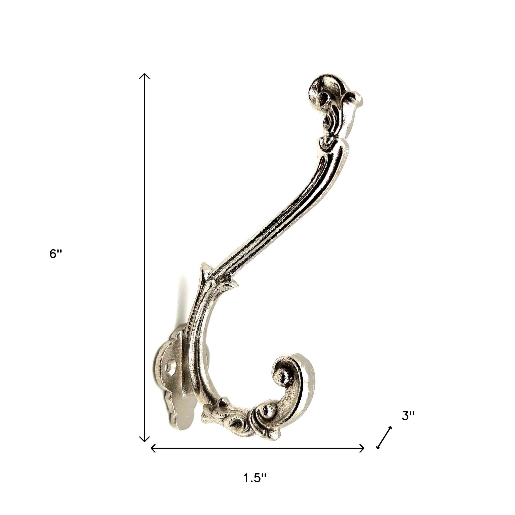 Set of Six Silver Cast Iron Baroque Scroll Wall Hooks