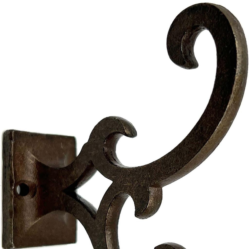 Set of Six Antiqued Bronze Cast Iron Scroll Wall Hooks