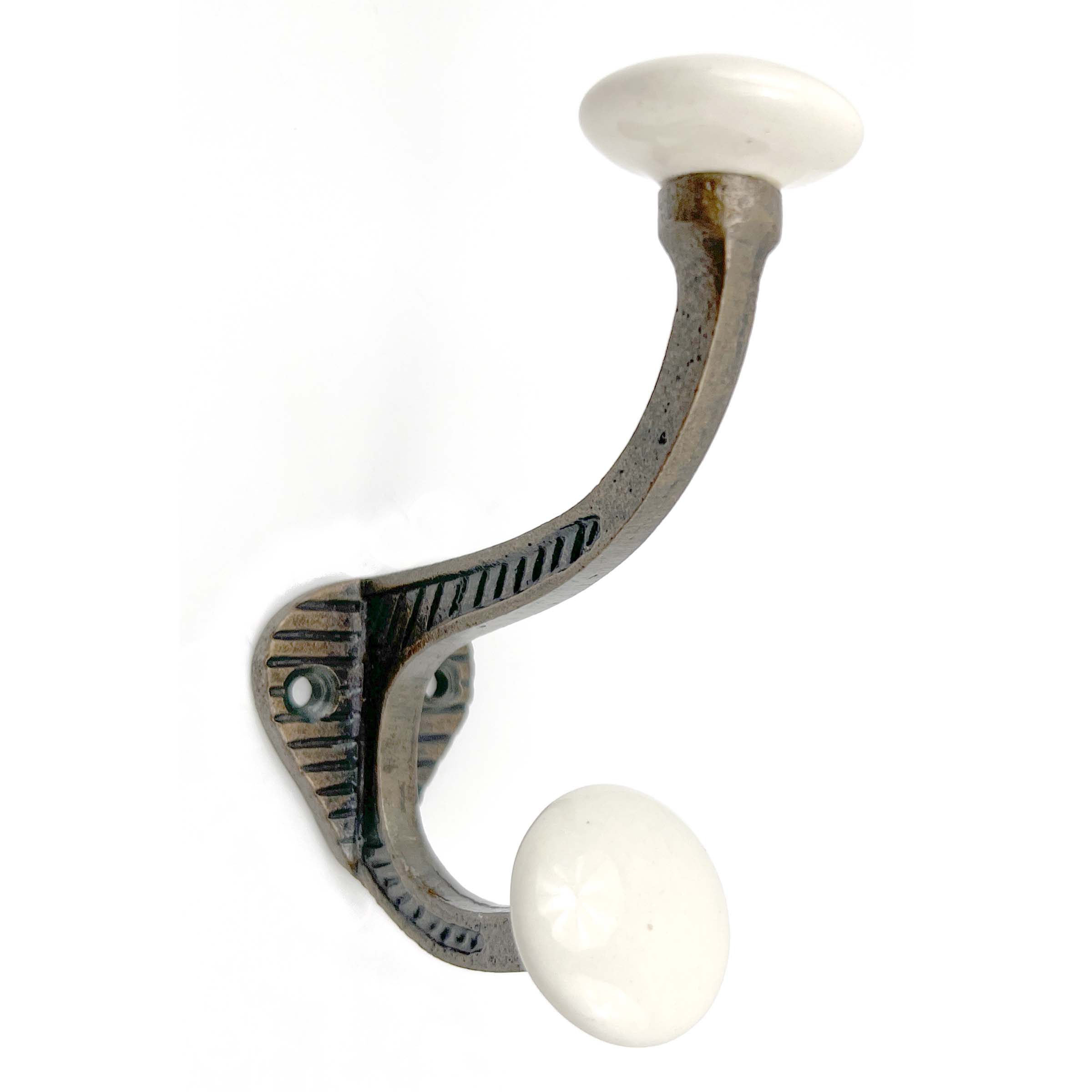 Set of Six Bronze And White Cast Iron And Ceramic Double Wall Hooks