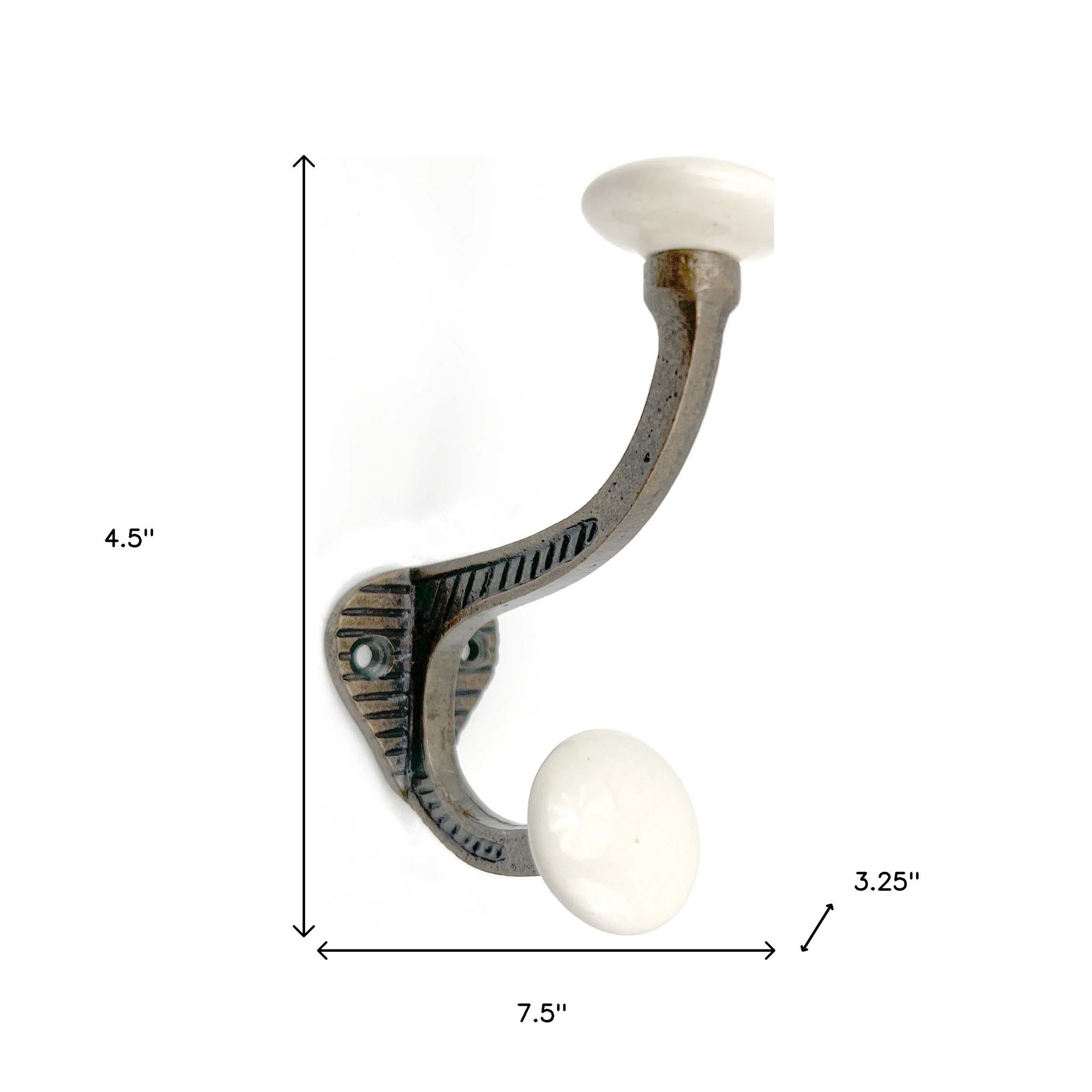 Set of Six Bronze And White Cast Iron And Ceramic Double Wall Hooks