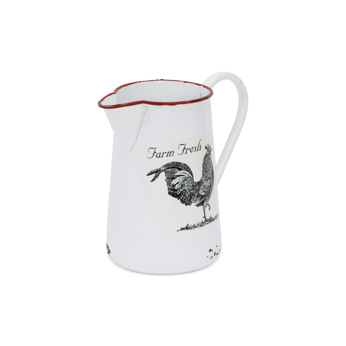 8" Black And White Metal Farm Fresh Chicken Decorative Jug