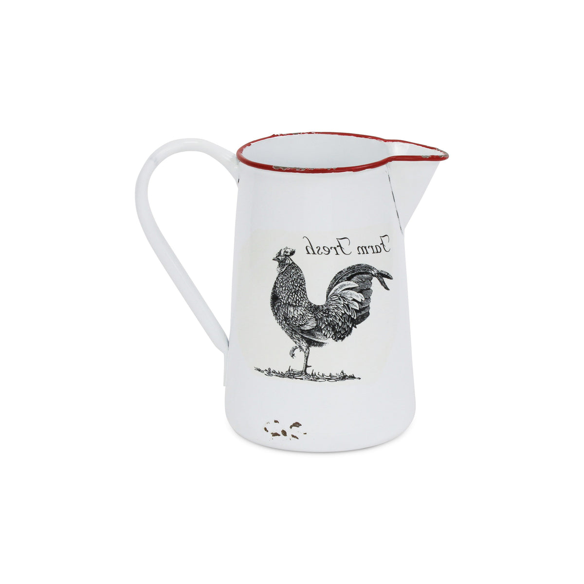 8" Black And White Metal Farm Fresh Chicken Decorative Jug