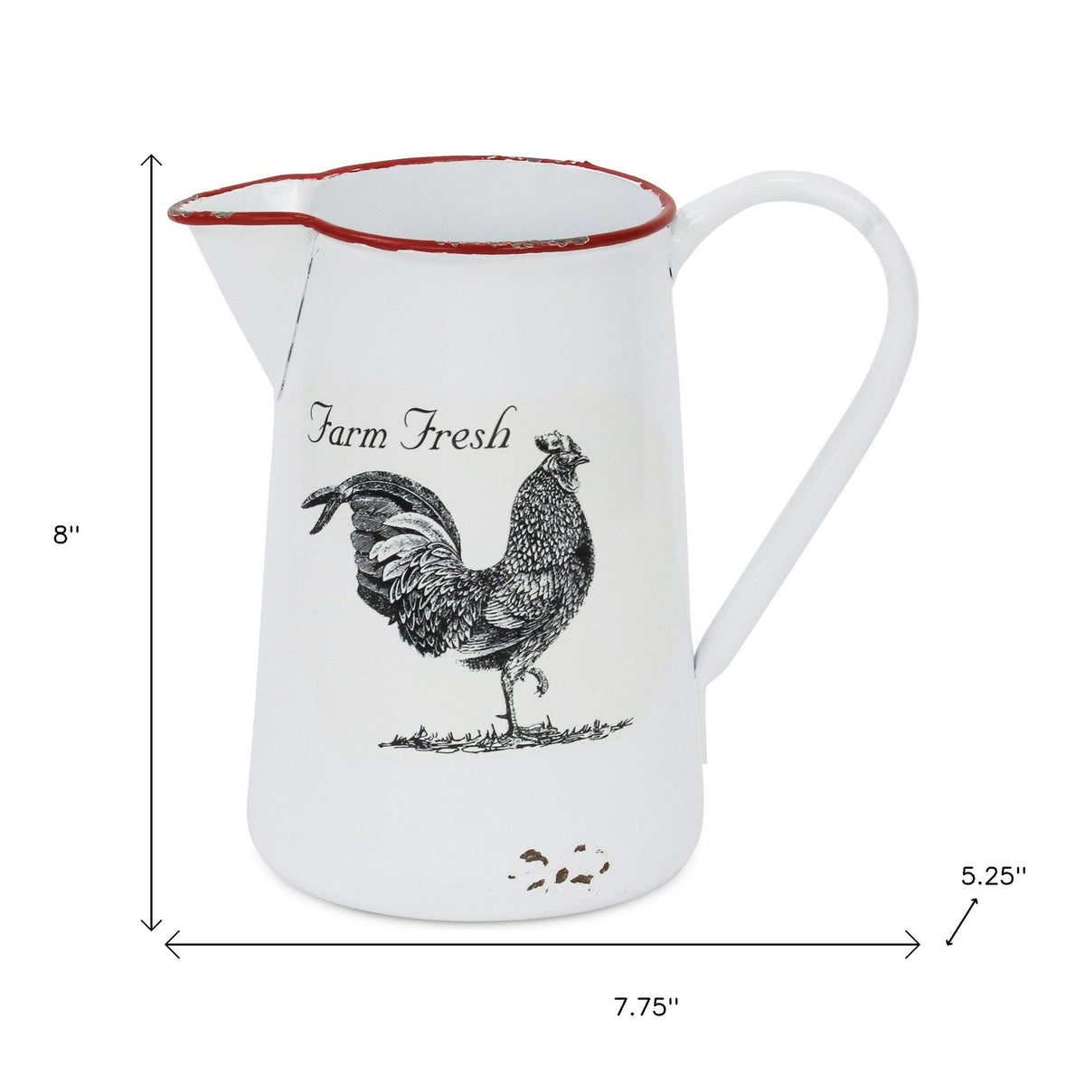 8" Black And White Metal Farm Fresh Chicken Decorative Jug