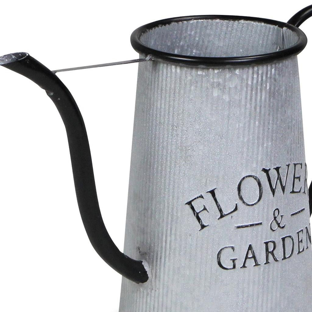 10" Black And Gray Galvanized Metal Flowers And Garden Decorative Watering Can