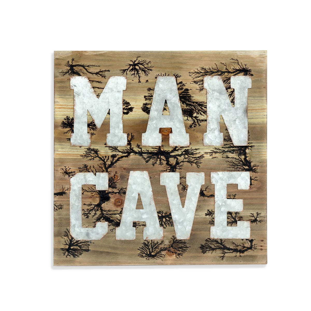 16" X 16" Brown And Gray Man Cave Wood And Metal Wall Decor