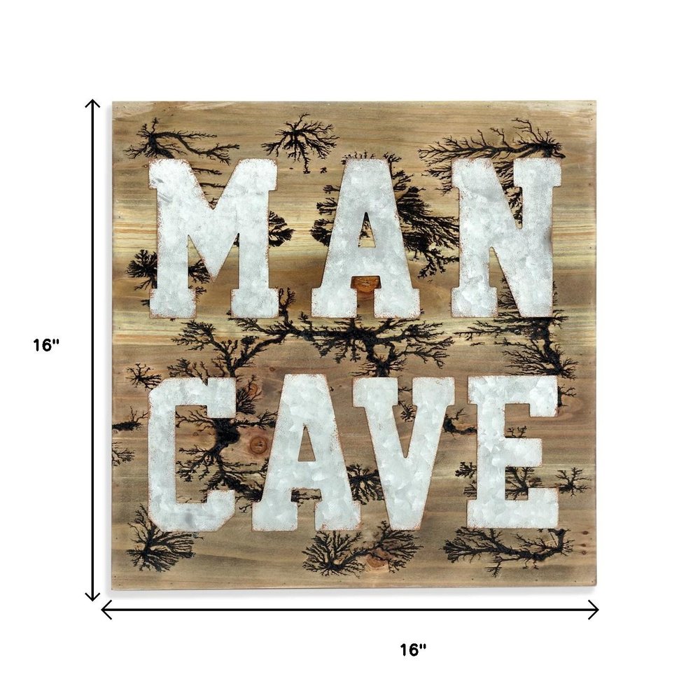 16" X 16" Brown And Gray Man Cave Wood And Metal Wall Decor