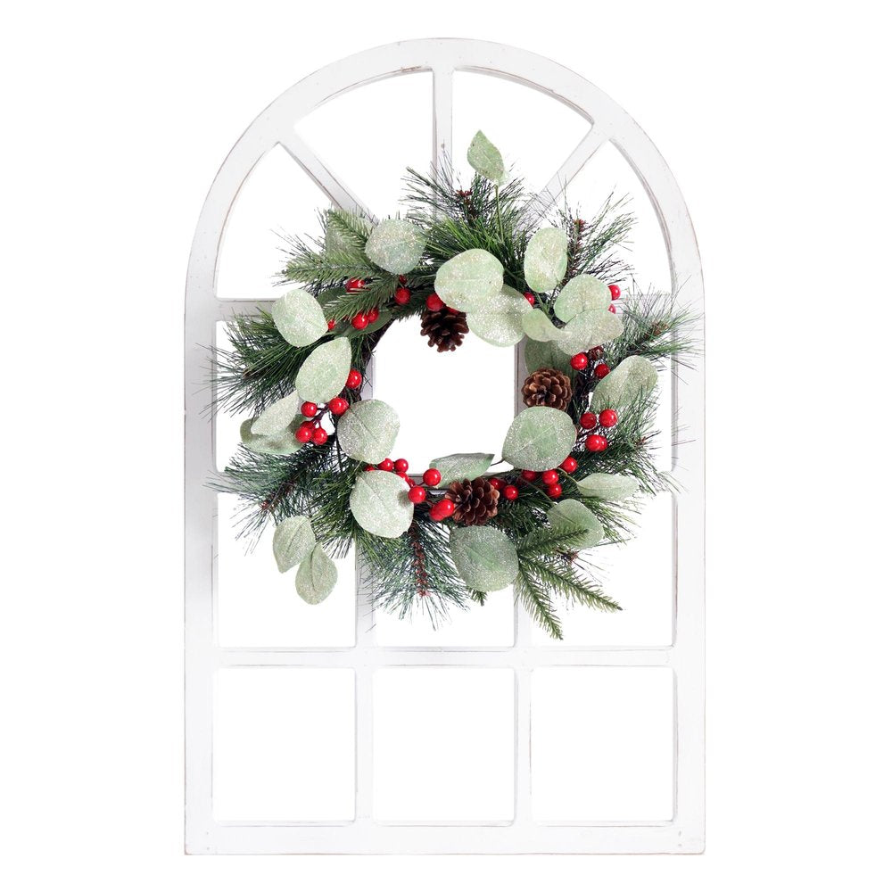 26" X 18" White Green And Red Floral Wood Hanging Wall Decor