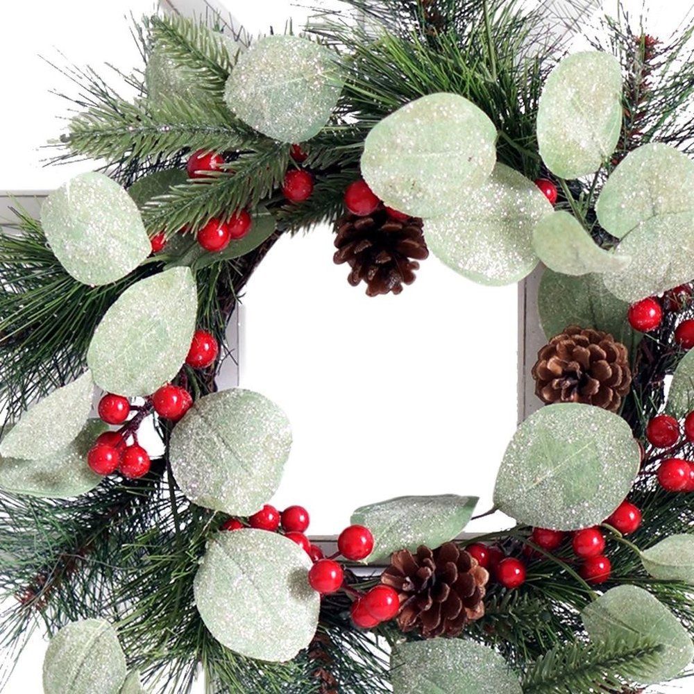 26" X 18" White Green And Red Floral Wood Hanging Wall Decor
