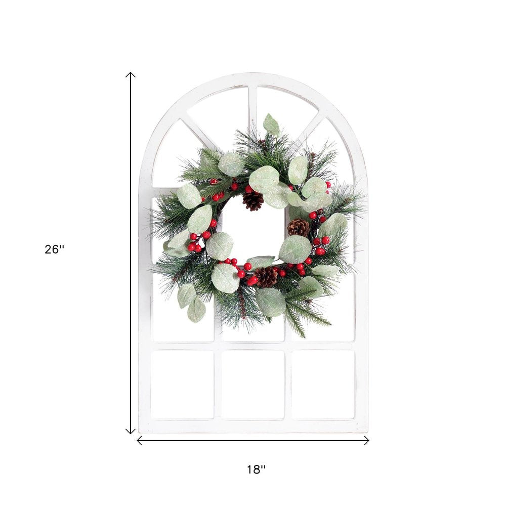 26" X 18" White Green And Red Floral Wood Hanging Wall Decor