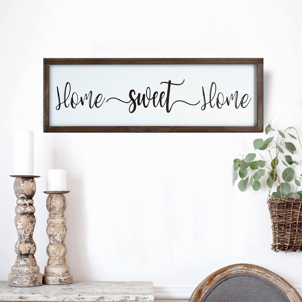 24" X 9" White And Black "Bless", "Stay A While", "Home Sweet Home" Wood Wall Decor