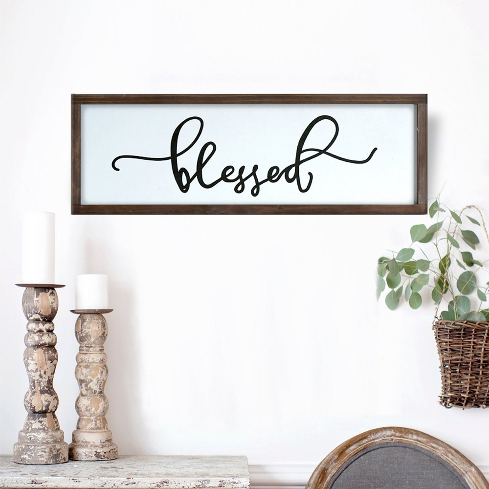 24" X 9" White And Black "Bless", "Stay A While", "Home Sweet Home" Wood Wall Decor