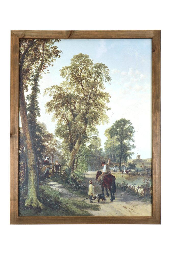 24" X 19" Green And Brown Horse Trail Landscape Wood Framed Art