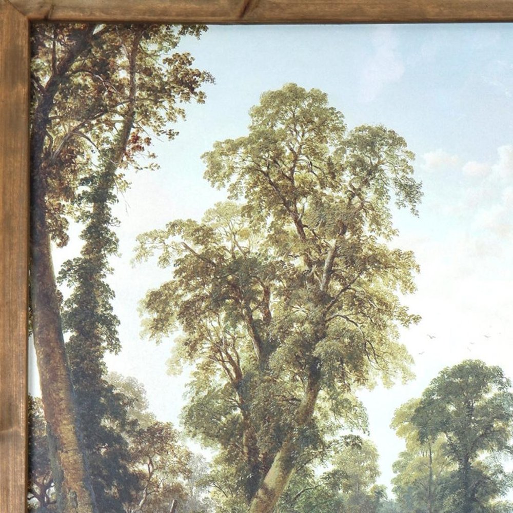 24" X 19" Green And Brown Horse Trail Landscape Wood Framed Art
