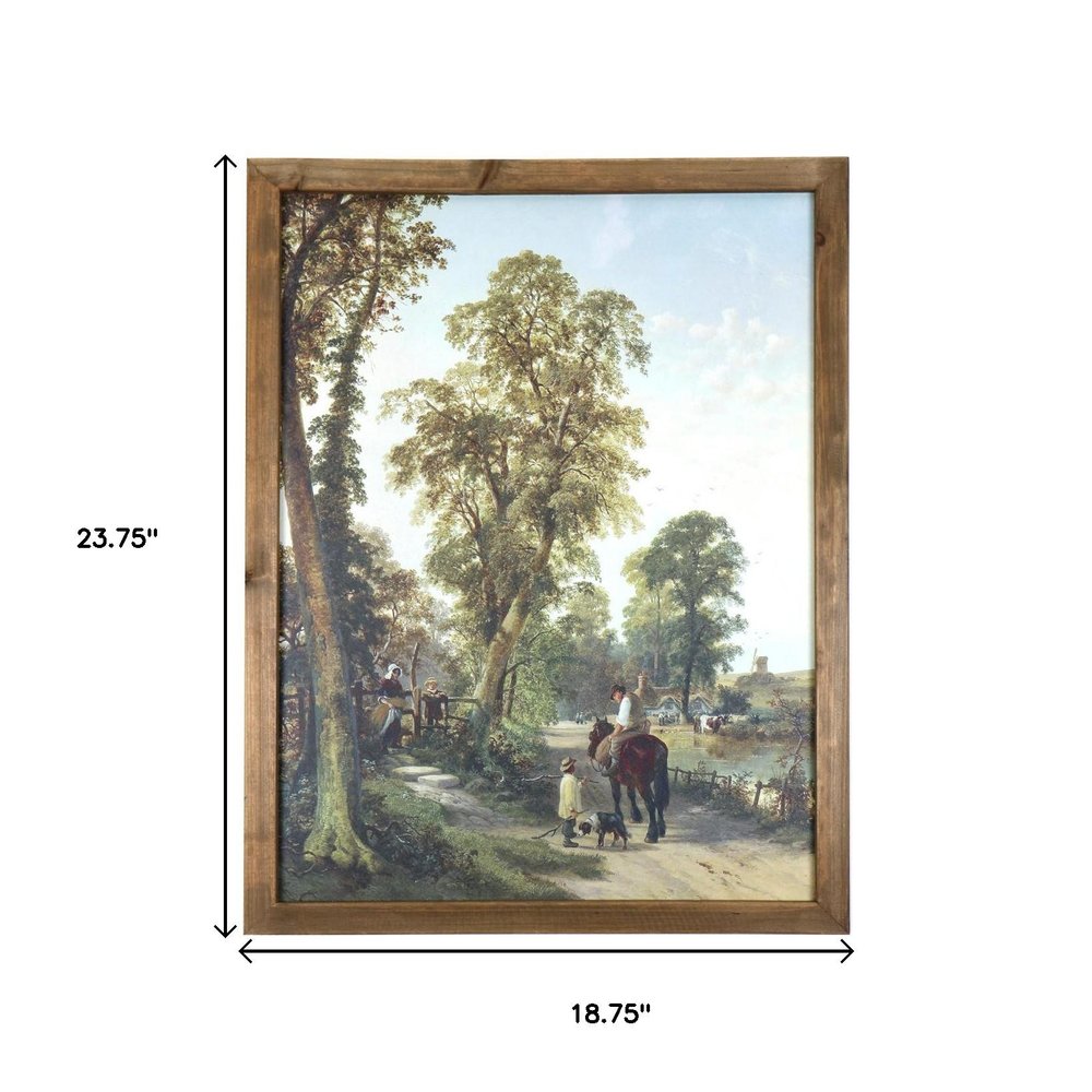 24" X 19" Green And Brown Horse Trail Landscape Wood Framed Art
