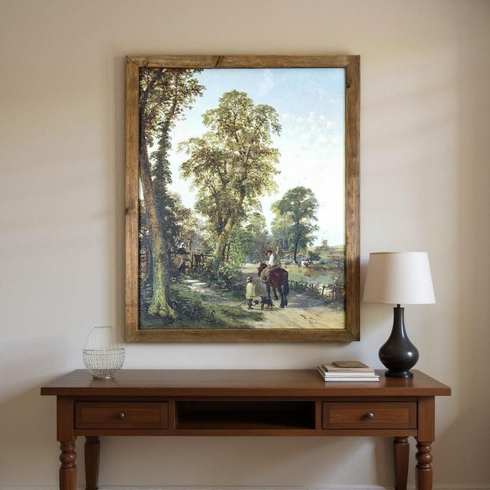 24" X 19" Green And Brown Horse Trail Landscape Wood Framed Art