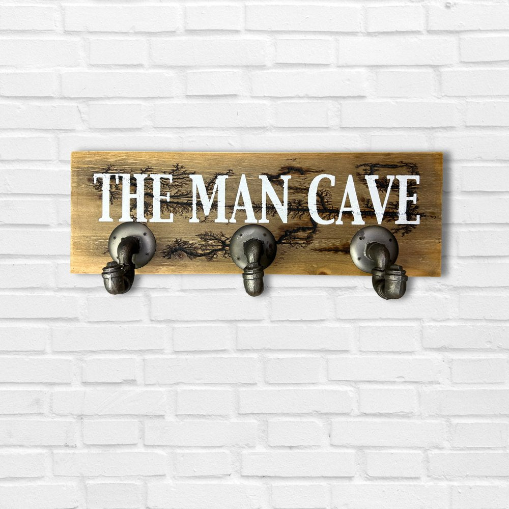 12" X 27" Natural Silver And White Man Cave Metal And Wood Wall Decor With Hooks