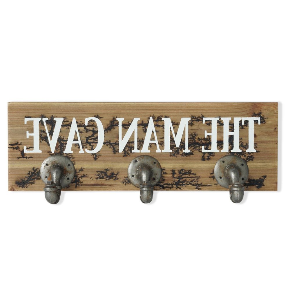 12" X 27" Natural Silver And White Man Cave Metal And Wood Wall Decor With Hooks