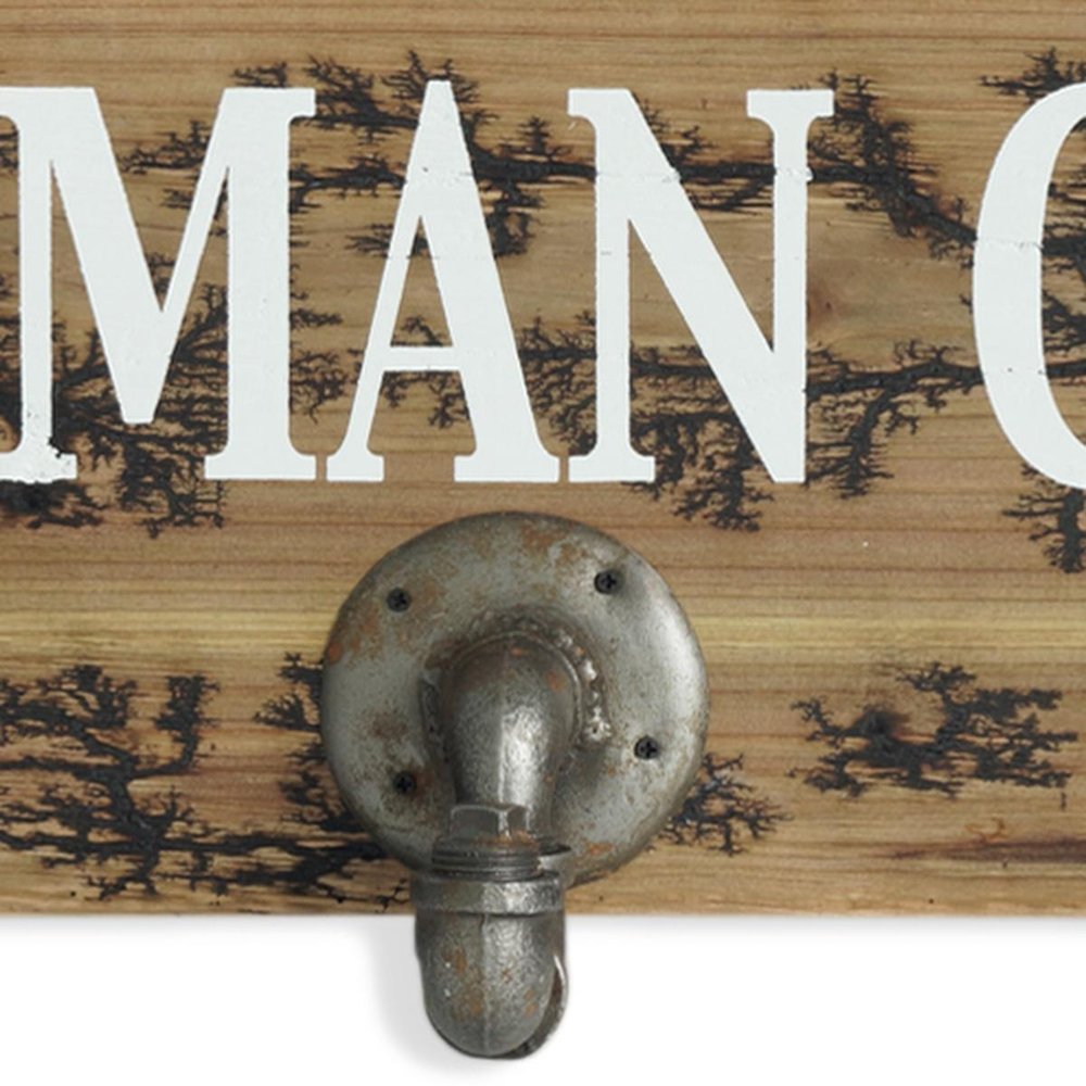 12" X 27" Natural Silver And White Man Cave Metal And Wood Wall Decor With Hooks