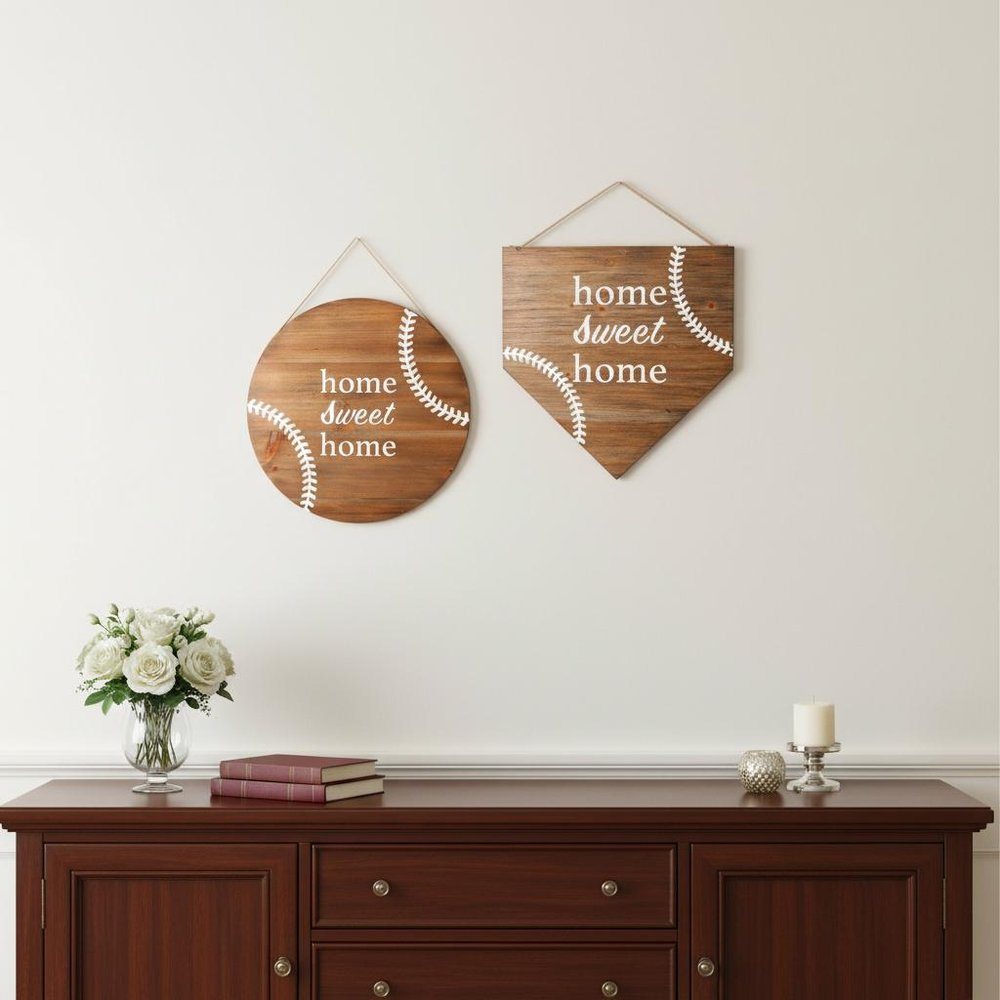 Set of Two Brown And White Home Sweet Home Wood Wall Decor