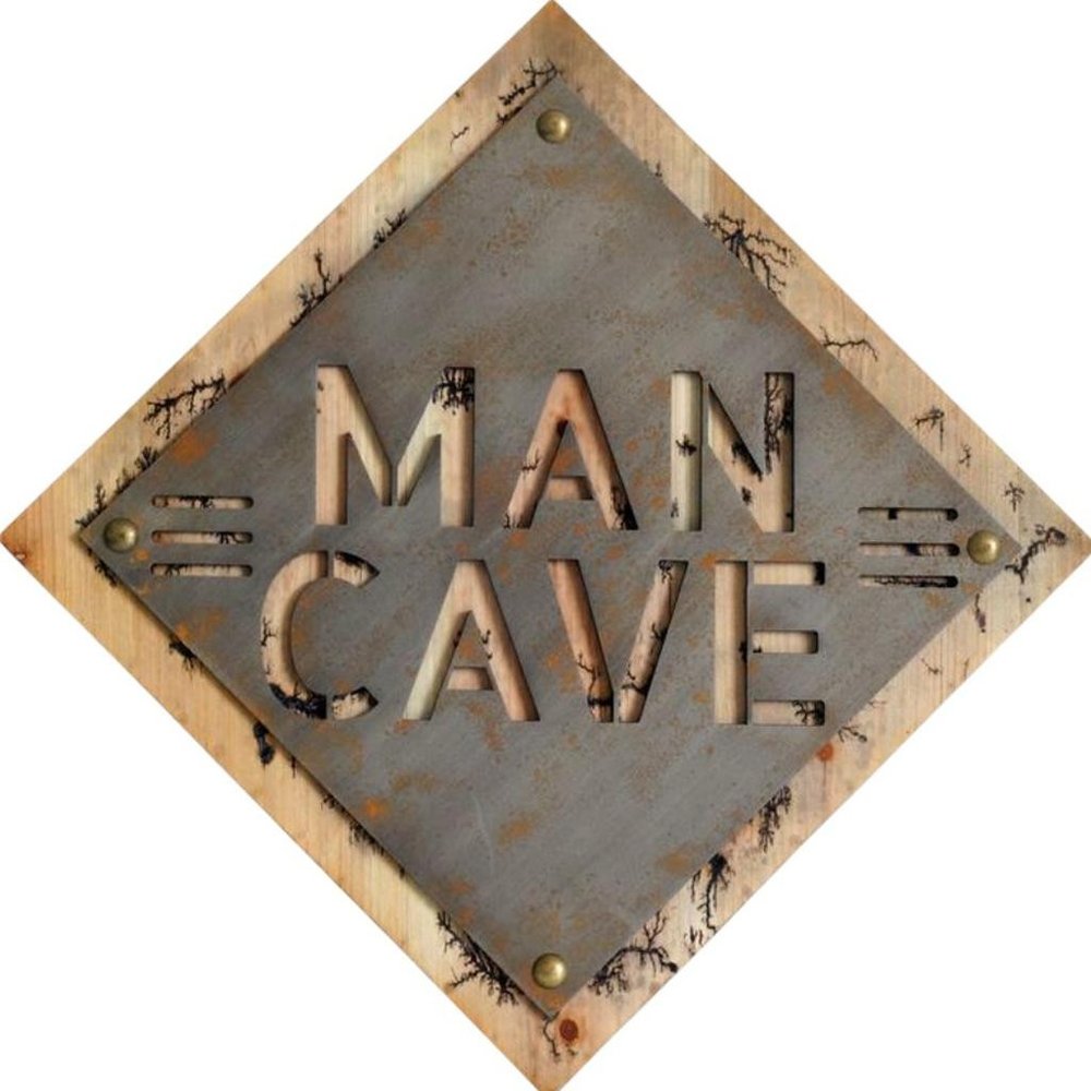 19" X 18" Gray And Natural Man Cave Metal And Wood Wall Decor