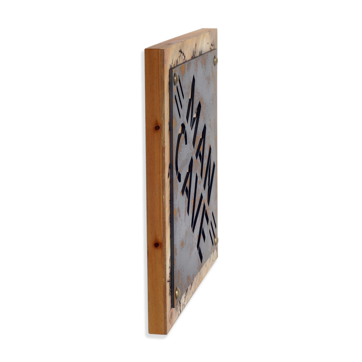 19" X 18" Gray And Natural Man Cave Metal And Wood Wall Decor