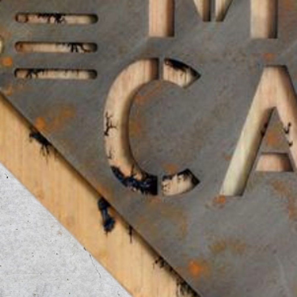19" X 18" Gray And Natural Man Cave Metal And Wood Wall Decor