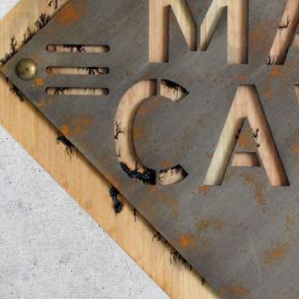 19" X 18" Gray And Natural Man Cave Metal And Wood Wall Decor