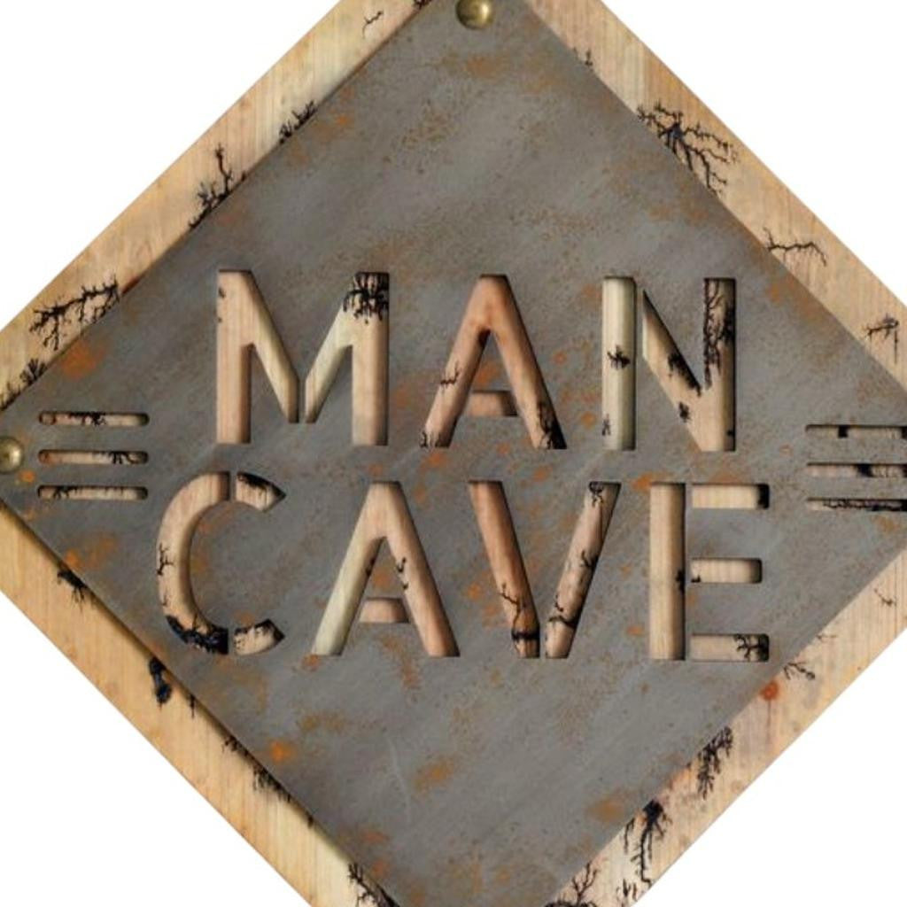 19" X 18" Gray And Natural Man Cave Metal And Wood Wall Decor
