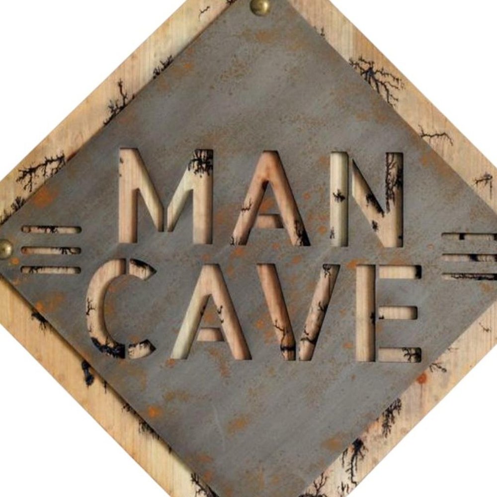 19" X 18" Gray And Natural Man Cave Metal And Wood Wall Decor